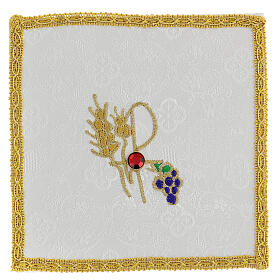 Rigid pall, white satin, ear of wheat and grapes, 15x15 cm