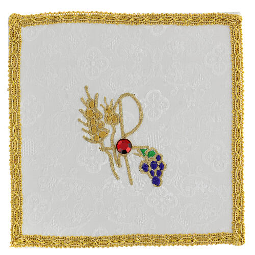 Pall for chalice wheat and grapes white satin 15x15 cm 1