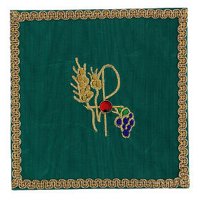 Chalice pall with Grape and ear of wheat in green moiré fabric 15x15 cm