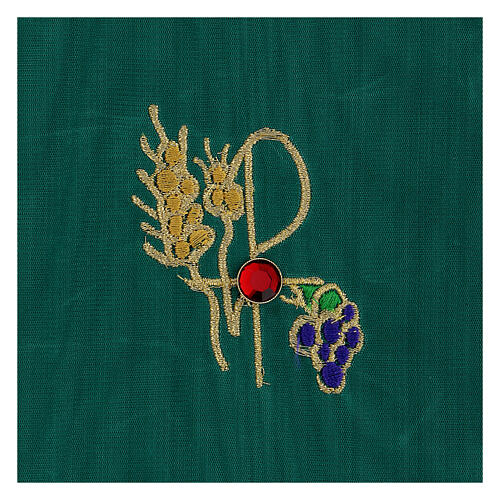 Chalice pall with Grape and ear of wheat in green moiré fabric 15x15 cm 2