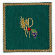 Chalice pall with Grape and ear of wheat in green moiré fabric 15x15 cm s1