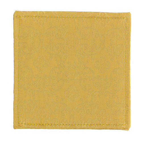 Pall for chalice of yellow jacquard and satin, Chi-Rho ears of wheat and grapes, 6x6 in 3