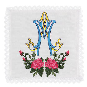 Marian altar linens, embroidered roses, cotton, set of 4