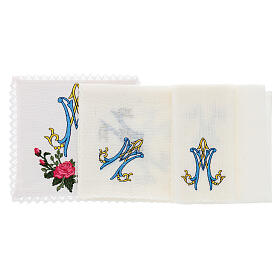 Marian altar linens, embroidered roses, cotton, set of 4