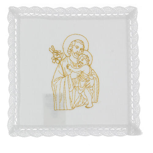 Mass Pall linen and cotton embroidered gold St Joseph 1