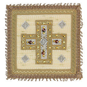 Ivory-coloured pall with cross embroidery, wool and lurex Gamma