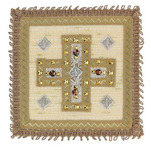 Ivory-coloured pall with cross embroidery, wool and lurex Gamma 1