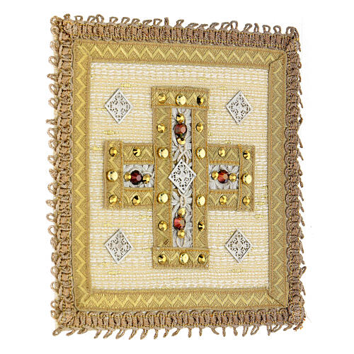 Ivory-coloured pall with cross embroidery, wool and lurex Gamma 3