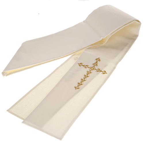 White priest stole with embroidered cross 4