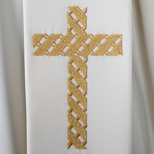 Stola sacerdotale ecrù croce dorata ricamata 2