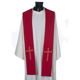 Étole liturgique avec croix dorées fleurs double face