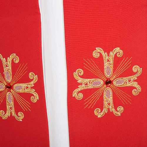 Zweifarbige Stola weiss und rot mit Kreuz und Glassteinen 6
