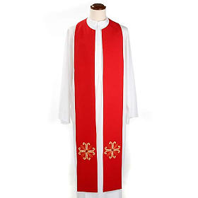 Reversible liturgical stole white red, cross and glass stones
