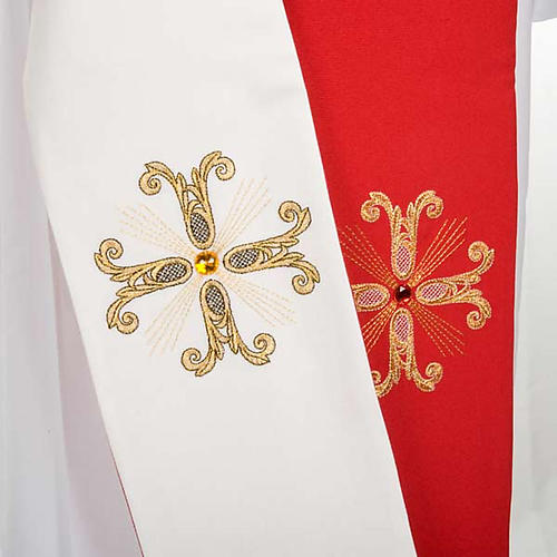 Reversible liturgical stole white red, cross and glass stones 3