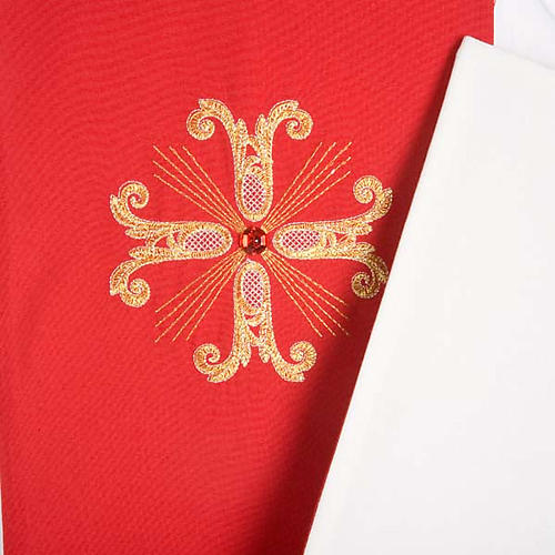 Reversible Clergy Stole white red, cross and glass stones 4