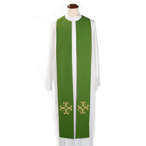 Reversible liturgical stole green violet, cross and glass stones 1