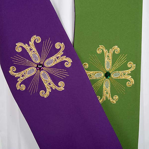 Reversible liturgical stole green violet, cross and glass stones 2