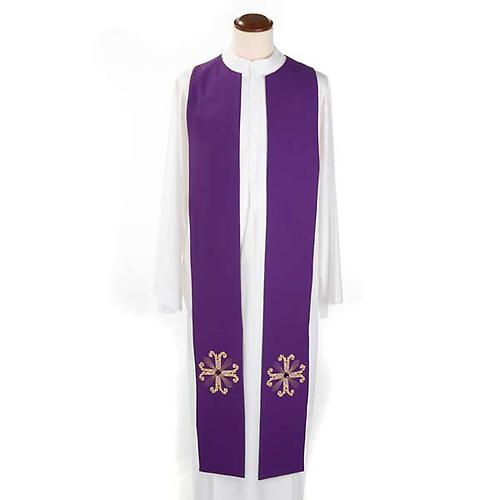 Reversible liturgical stole green violet, cross and glass stones 5