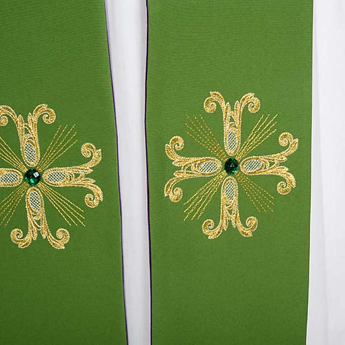 Reversible liturgical stole green violet, cross and glass stones 6