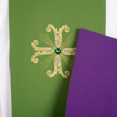 Reversible Priest Stole green violet, cross and glass stones 4