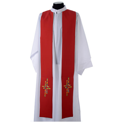 Étole liturgique double face blanc rouge croix colorées 1