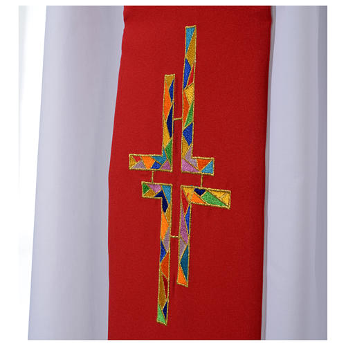 Étole liturgique double face blanc rouge croix colorées 3