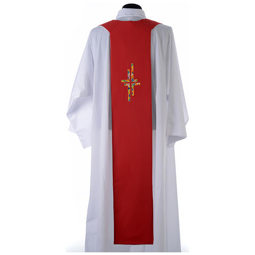 Reversible Overlay Priest Stole white red, multicolor cross 5