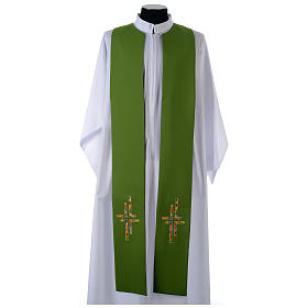 Reversible Overlay Clergy Stole green violet, multicolor cross