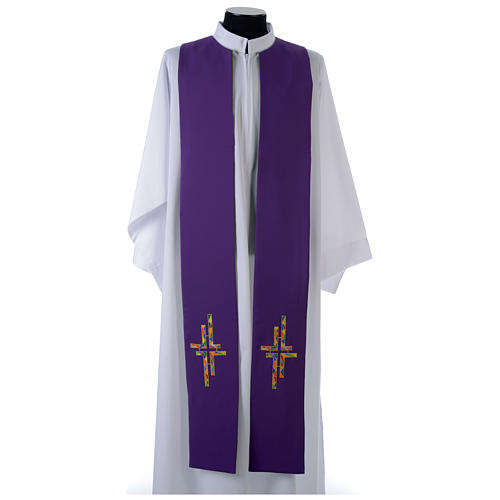 Reversible Overlay Clergy Stole green violet, multicolor cross 1