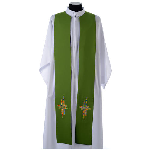 Reversible Overlay Clergy Stole green violet, multicolor cross 2