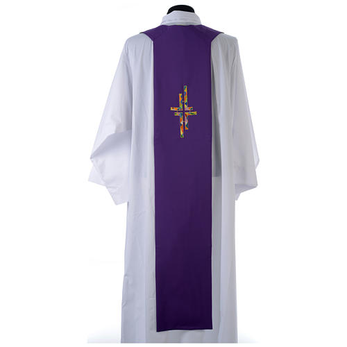 Reversible Overlay Clergy Stole green violet, multicolor cross 3