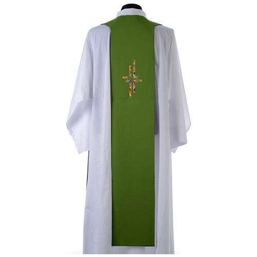 Reversible Overlay Clergy Stole green violet, multicolor cross 4