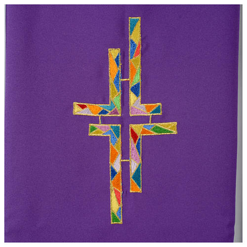 Reversible Overlay Clergy Stole green violet, multicolor cross 5