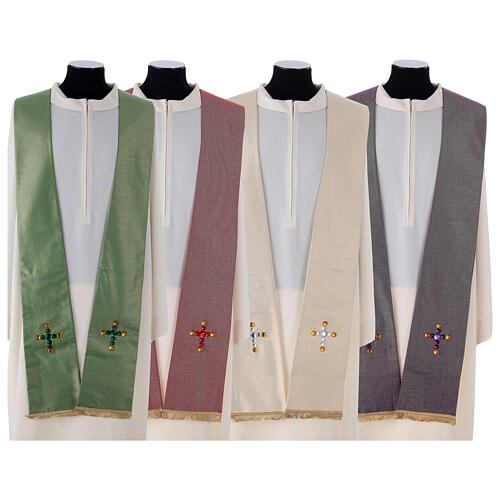 Liturgical stole in lurex, cross with glass stones 1