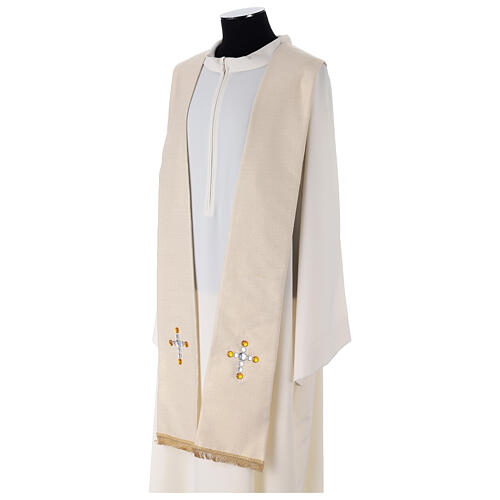 Liturgical stole in lurex, cross with glass stones 4