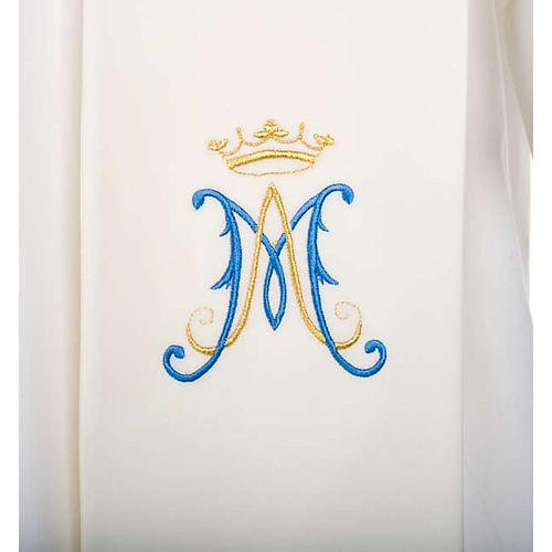 Clergy Stole, white with blue Marian symbol 2