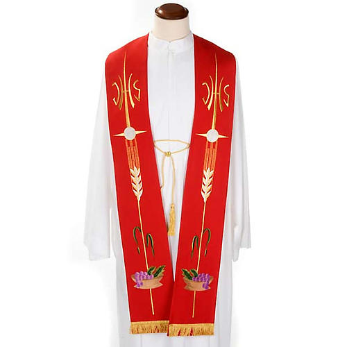 Liturgical stole with JHS, ear of wheat, grapes and host 1