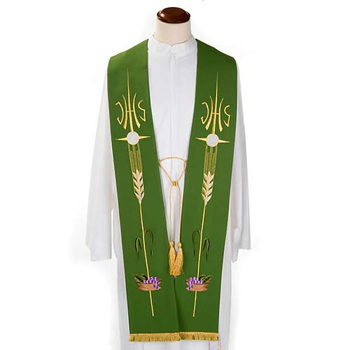 Liturgical stole with JHS, ear of wheat, grapes and host 3