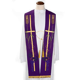 Liturgical stole with golden cross, ear of wheat and grapes