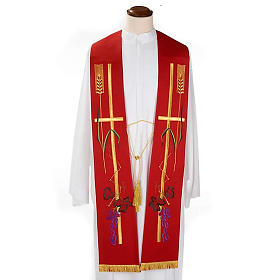 Liturgical stole with golden cross, ear of wheat and grapes