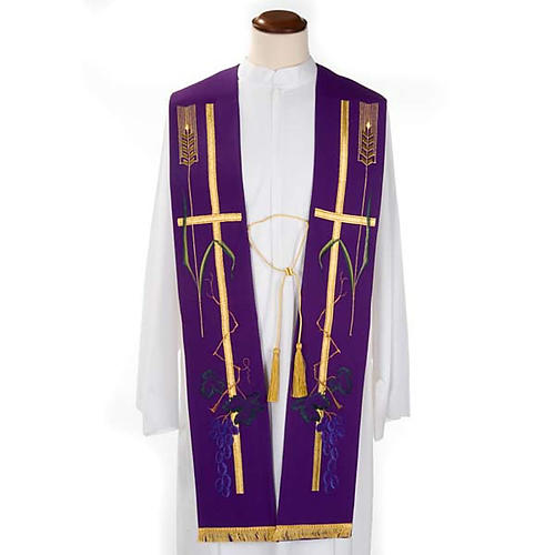 Liturgical stole with golden cross, ear of wheat and grapes 1