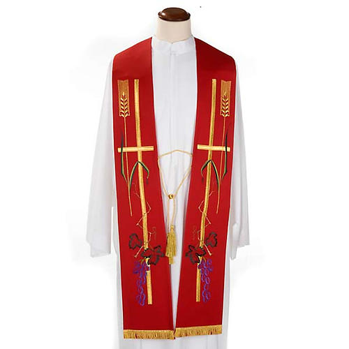Liturgical stole with golden cross, ear of wheat and grapes 2