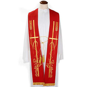 Liturgical stole with golden cross ear of wheat and grapes