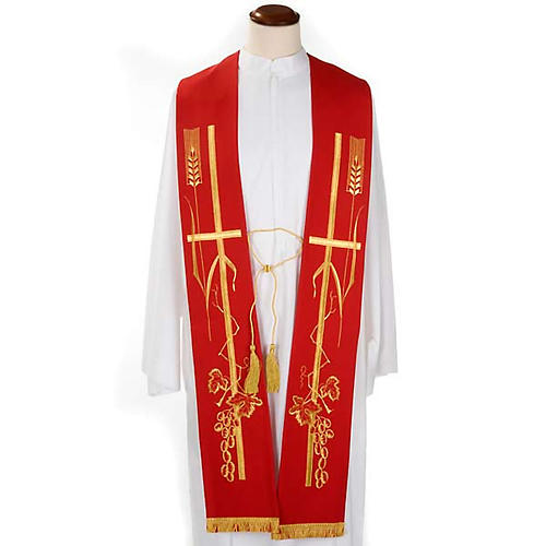 Liturgical stole with golden cross ear of wheat and grapes 1