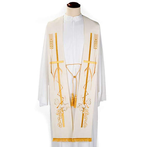 Liturgical stole with golden cross ear of wheat and grapes 2