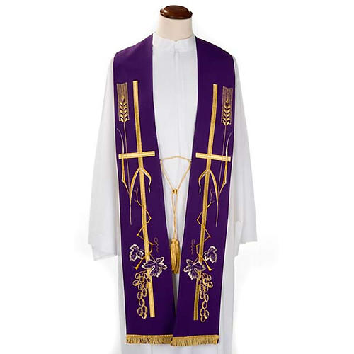 Liturgical stole with golden cross ear of wheat and grapes 3