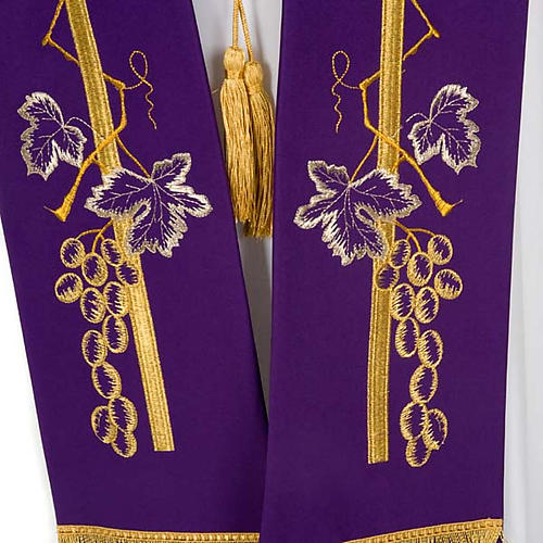Liturgical stole with golden cross ear of wheat and grapes 6