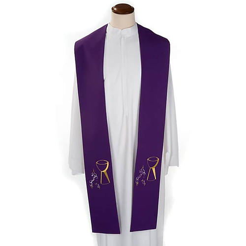 Religious stole with chalice and grapes embroidery 3