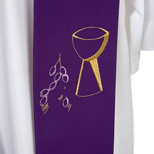 Religious stole with chalice and grapes embroidery 6