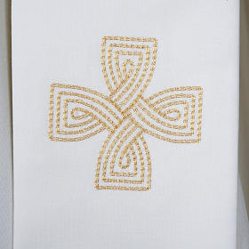 Liturgical stole with golden cross and interlaced embroidery
